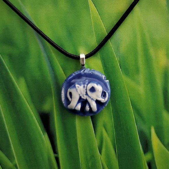 Handmade Ceramic Blue Elephant Pendant Necklace - Picture 9 of 14